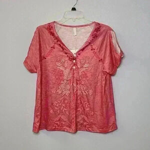 NWT NoraCora Women's cold shoulder short sleeve button front blouse size L